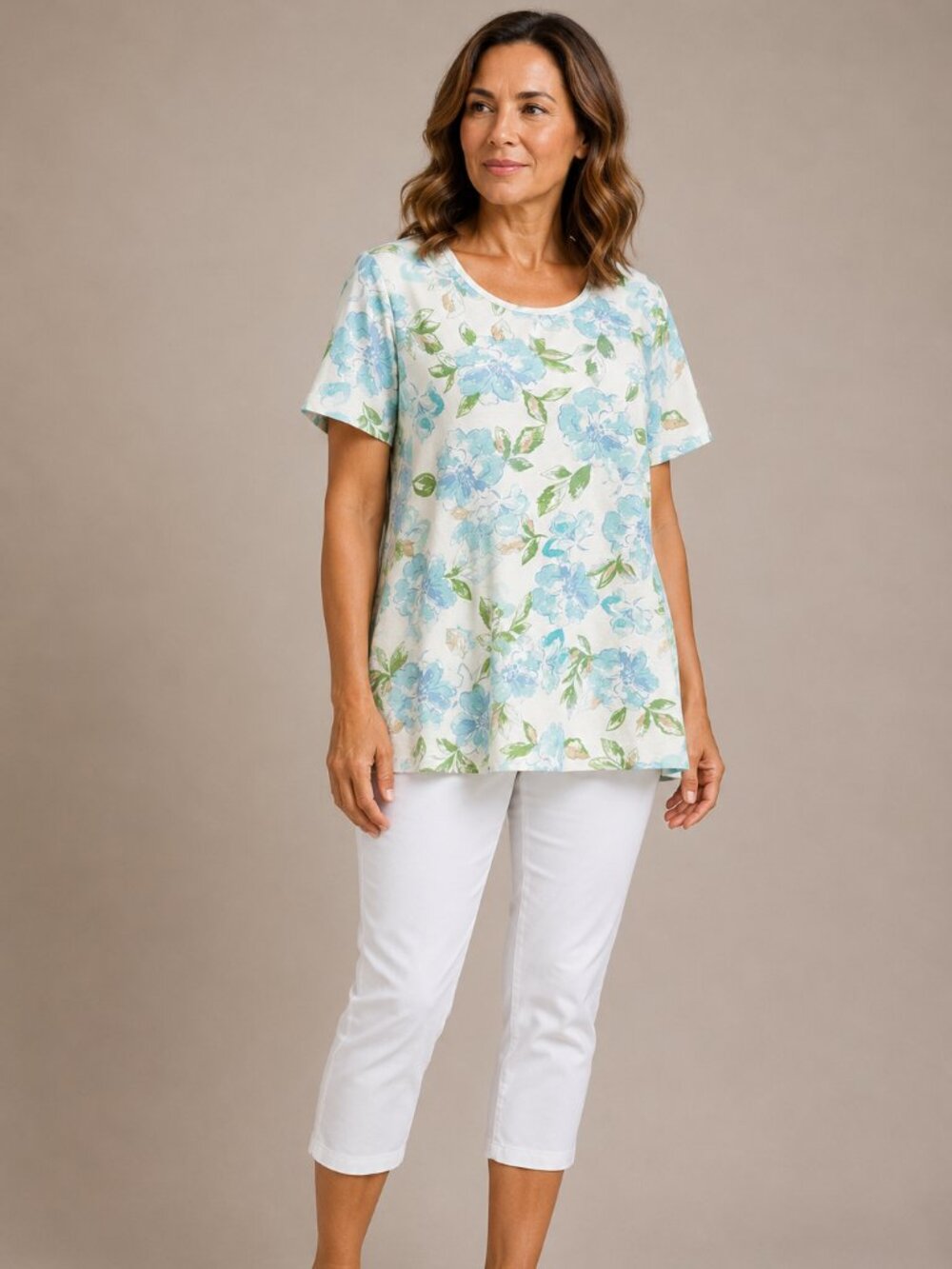White Stag Blue Floral Cotton Short Sleeve Top XL/XG 16-18